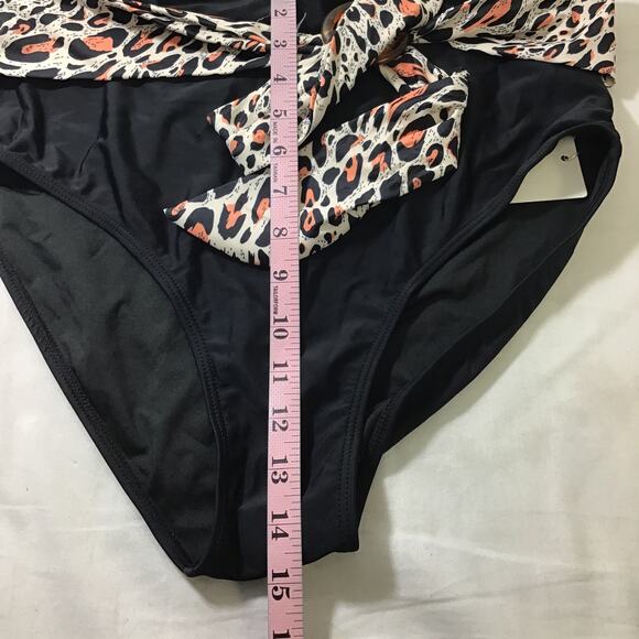 BLOOMCHIC 12 L black leopard print belted buckle high waist swim bottom NWT B92 - Picture 5 of 8